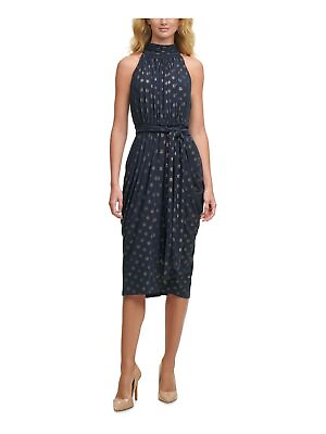 #ad TOMMY HILFIGER Womens Navy Belted Sleeveless Below The Knee Sheath Dress 6 $15.89