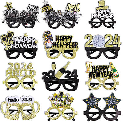 #ad 2024 Happy New Year Novelty Glasses Party Frame Props Fancy Dress Photography $8.45