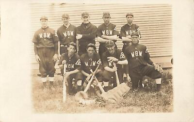 #ad 1910s RPPC Baseball Team Real Photo Postcard W.B.W. Rough Kids Base Ball sports $85.00