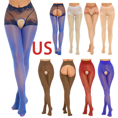 #ad US Women Mesh Pantyhose Tights Crotchless Sheer Nylon Footed Hosiery Stockings $7.72
