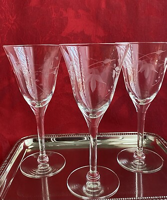 #ad 3 Vintage Crystal Wine Water Glass With Etchings 3 Available $9.95