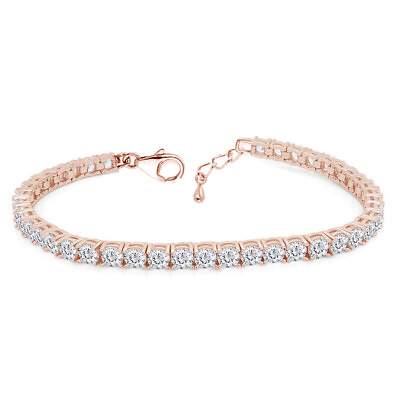 #ad Anklet 9 inch Rose Gold Plated 925 Sterling Round Cut $286.58
