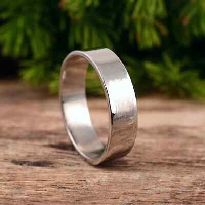 #ad 5mm Solid Flat Silver Band Engraving free Ring Personalized Bands 1.2mm $6.59