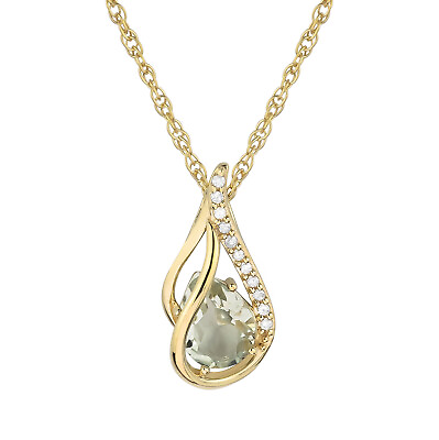 #ad 10k Yellow Gold Genuine Pear cut Green Amethyst amp; Diamond Halo Pendant Necklace $127.99
