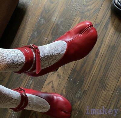#ad Womens Split Toe Shoes Tabi Leather Ankle Strap Block Heels Sandals 42 $50.99
