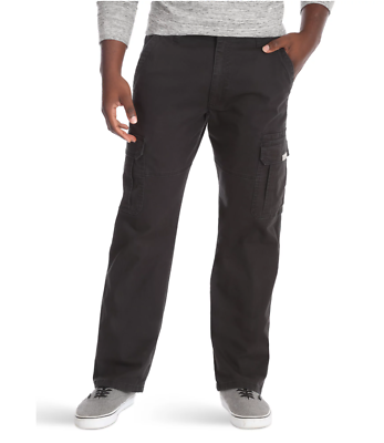 #ad Men#x27;s Wrangler Relaxed Fit FLEX Cargo Pants Tech Pocket Flat Front Black MultiSz $25.99