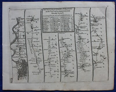 #ad LONDON GLOUCESTER original antique road map SENEX OGILBY Pl 14 15 1762 GBP 35.00