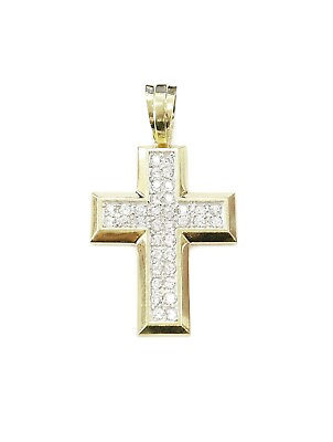 #ad 14K Yellow Gold Cubic Zirconia Cross Crucifix Necklace Charm Pendant 17.9 $2248.99