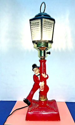 #ad Vintage Tabletop Drunk Hobo Lamp Post Barware Lamp RED amp; GOLD WORKING $75.00