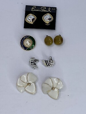 #ad Vintage LOT Erwin Pearl Unbranded Costume Clip On Clamp Zebra Mother Of Pearl $9.99