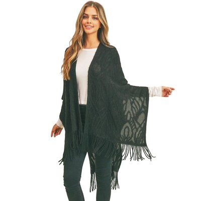 #ad Solid Colored Knit Kimono Wrap Black New $32.00