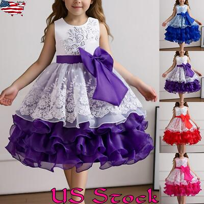 #ad Children Girl Princess Colorblock Sleeveless Drawstring Tutu Sundress Party Gown $38.19