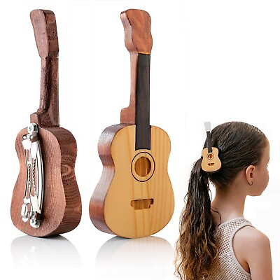#ad Wooden Hair Clip Handmade Wooden Hair Clip Carved Pine Guitar Shaped Clip $33.81