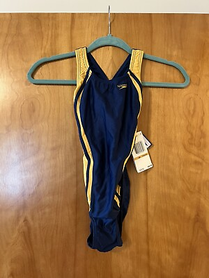 #ad Speedo Girls Racing Xtra Life Lycra Swimsuit Vintage Navy Gold NWT Youth Size 24 $35.00