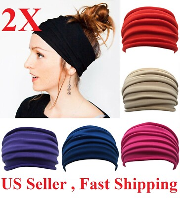 #ad 2pcs Elastic Stretch Wide Head band Hairband Running Yoga Turban Women Head mask $4.99