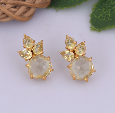 #ad Party Wear Stud Earring in Gold Plated Multi Lemon Topaz Wedding Gift For Sister $40.38