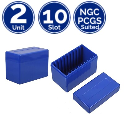 #ad 2 Unit 10 Slot BLUE ABS Slab Coin Storage Box Case Holder 4 PCGS NGC ANACS ICG $14.95