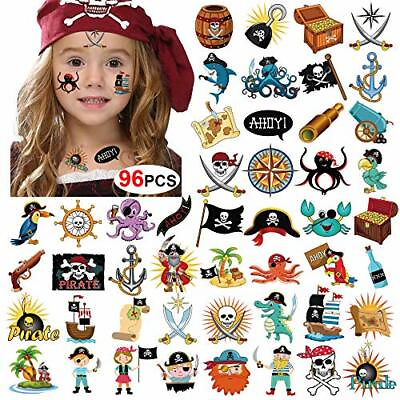 #ad Pirate Tattoos96Pcs Konsait Pirate Temporary Tattoo Fake Neverland Pirated Ca... $14.89
