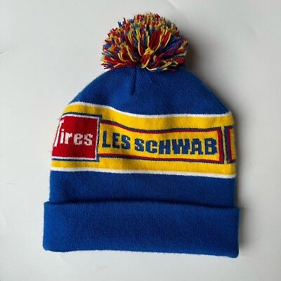 #ad Les Schwab Tires Winter Hat Knit Pom Beanie Made In USA Capamerica Workwear $19.95