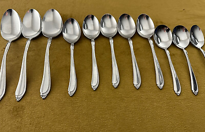 #ad 11 Pcs Spoons Oneida WHISPERING SAND Stainless Textured USA Glossy Flatware $38.75