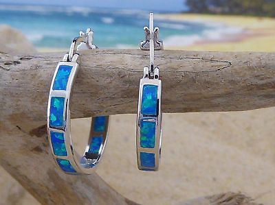 #ad Silver Opal hoops 1quot; wide 25MM .925 Sterling Earrings Rhodium plated Opal $59.00