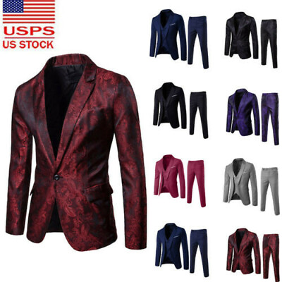 #ad Business Men’s Suit Slim 2 3 Piece Suit Blazer Wedding Party Jacket Vest Pant A $58.49