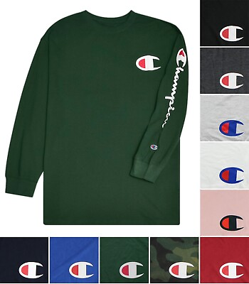 #ad Champion Men#x27;s Classic Jersey T Shirt Big amp; Tall Crew Neck Tee Long Sleeve Logo $29.99