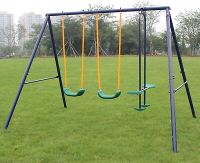 #ad Metal Swing Set Outdoor with Glider for Kids Toddlers Children $163.38