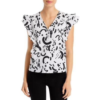 #ad T Tahari Womens Pattern 1 4 Placket V Neck Pullover Top Shirt BHFO 6615 $11.99