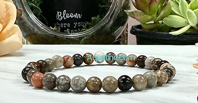 #ad Fossil Coral 6mm Natural Crystal Bead Stretch Bracelet CUSTOM SIZING $12.49