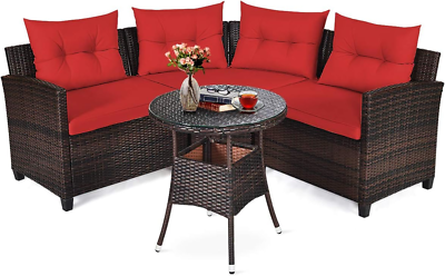 #ad 4 Piece Patio Furniture Set C Shape Outdoor Wicker Sectional Sofa Set W Cushio $593.78