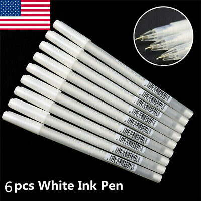 #ad White Gel Pen 6 Pcs White Pens for Art 0.8mm Fine Point White Ink Fineliner Pen $5.47