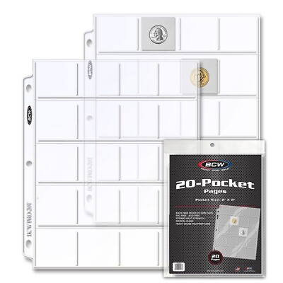 #ad #ad 20 BCW 2x2 Coin Pocket Page Album Pages for 2x2 Coin Flips Binder Sheets Storage $8.49