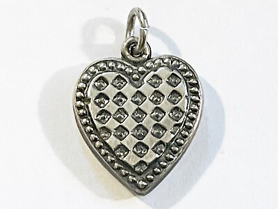 #ad Antique Vintage Sterling Heart Charm with Checkerboard Design on Both Sides $34.00