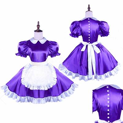 #ad Sissy Maid Girl Lockable Purple Satin Dress cosplay costume Tailor made $19.79