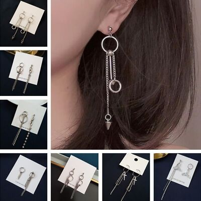 #ad Asymmetric Metal Tassels Earrings Geometric Chains Earring Women Fashion Jewelry $12.81