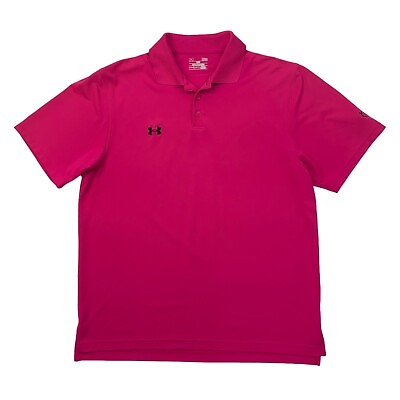 #ad Under Armour Polo Shirt Mens L Large Honeysuckle Pink HeatGear Performance Golf $15.25
