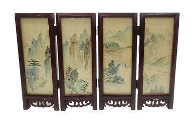 #ad Vintage Tabletop Miniature Asian Room Dividing Screens Hand Painted Both Sides $34.00