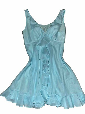 #ad Flirty Vintage Aqua Cinched Waist Ruffled Dress Mini Dress $20.00