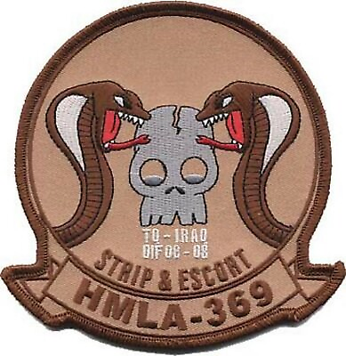 #ad 4quot; MARINE CORPS HMLA 369 GUNFIGHTERS OIF DESERT TAN EMBROIDERED JACKET PATCH $34.99