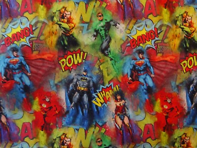 #ad Superhero Batman Superman Wonder woman Cotton Fabric 59 inch width by the 1 2 yd $7.58