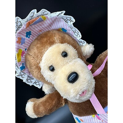 #ad Vintage Monkey Stuffed Animal Plush Roni Toy 1988 Carnival Prize Bonnet Girl $25.50