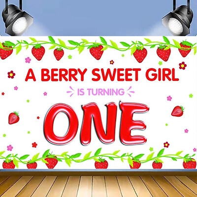 #ad A Berry Sweet Girl One Birthday Backdrop Photography Background Party Supplies $17.99