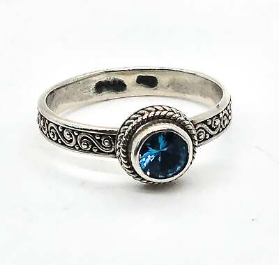 #ad Sarda blue Topaz gemstone sterling silver signed stacker ring size 7 $42.00