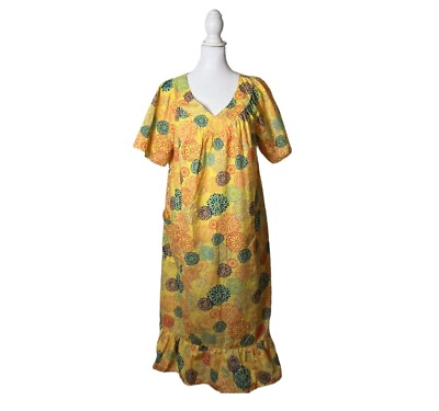 #ad Anthony Richards Mumu Style Vintage Floral Yellow Short Sleeve Dress Maxi US Med $32.00