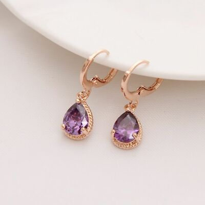 #ad Stone Pierced Dangle Earrings Gold Color Green Water Jewelry Long Drop Fashion $12.47