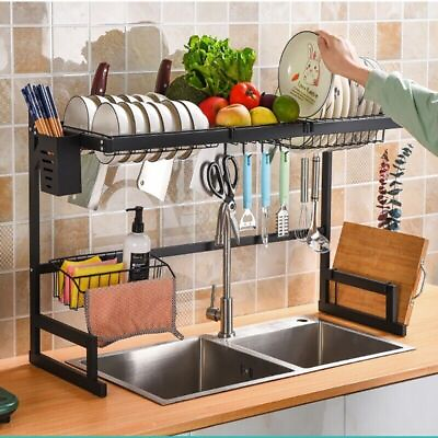 #ad Over Sink Dish Drying Rack Stainless Steel Kitchen Cutlery Dish Drainer Holder $40.98
