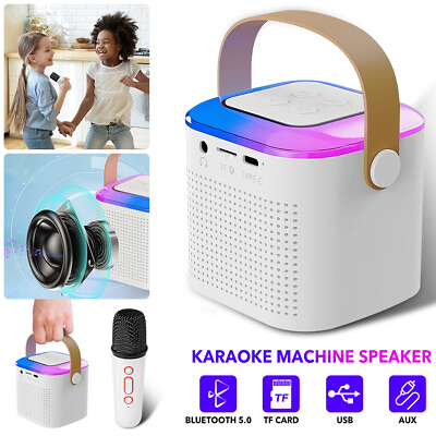 #ad Mini Karaoke Party Speaker With Wireless Mic Portable KTV Bluetooth LED Speaker $33.99