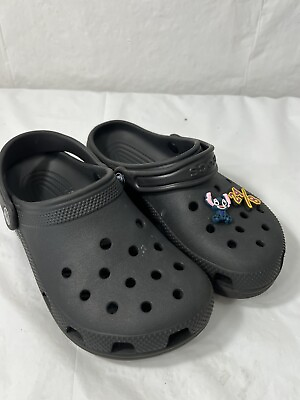 #ad CROCS size J 3 Black with charms buttons DISNEY STITCH $20.00