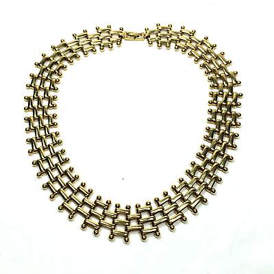 #ad Vintage MONET Designer Woven Gold Tone Wide Collar Statement Necklace Signed 18quot; $45.99